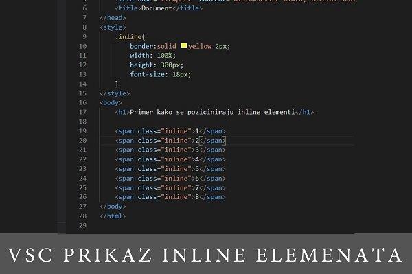 snimak ekrana sa html kodom inline elemenata