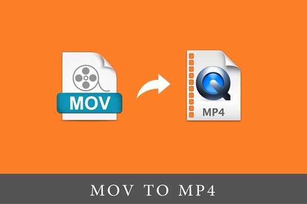 ikona MOV fajla od koje strelica pokazuje na MP4 fajl na narandžastoj pozadini