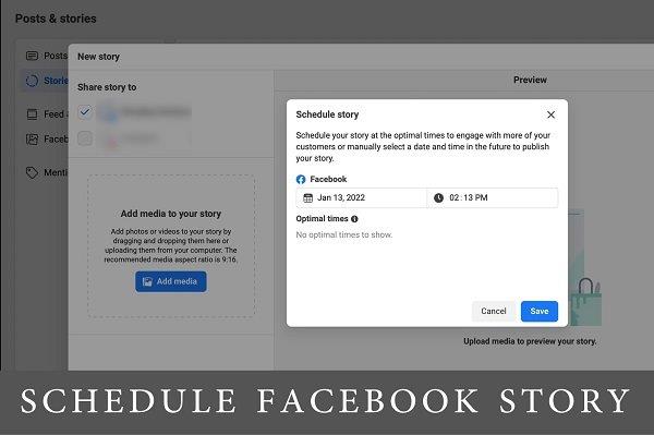 screenshot from facebook dashboard for scheduling stories