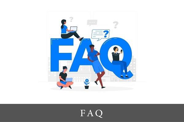 FAQ znak ispisan plavim slovima na kojim sede nacrtani ljudi