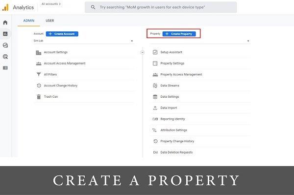 screenshot of Google Analytics from the create a property page