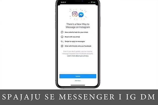 pametni telefon sa prikazom ekrana na kome je obaveštenje o novoj opciji povezivanja sa Messengerom